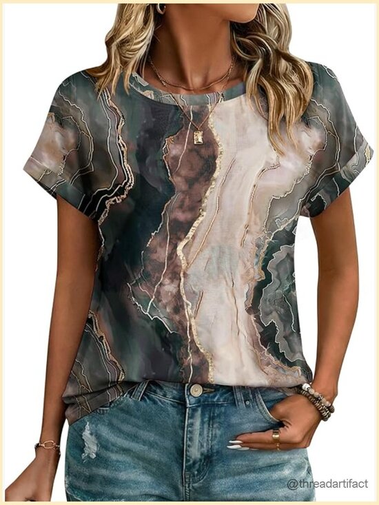Tops - Short Sleeve Crew Neck Blouse Dressy Casual Summer Work T-Shirt